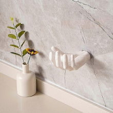 Cintre mural en résine blanche en forme de main, sans perçage ni traces, pour accessoires de salle de bain, décoratif