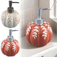 Flacon distributeur à pompe en céramique, motif citrouilles mignonnes, organisateur de comptoir de salle de bain, décoration saisonnière, jaune