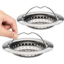 Filtre d'évier de cuisine en acier inoxydable avec poignée, passoire et grille de bac - 2 pièces