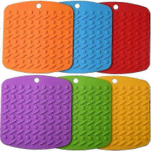 Ensemble 6 dessous de plat, maniques, repose-cuillère, éplucheur d'ail, multifonction, lave-vaisselle, durable, rouge/vert/bleu/orange/jaune/violet