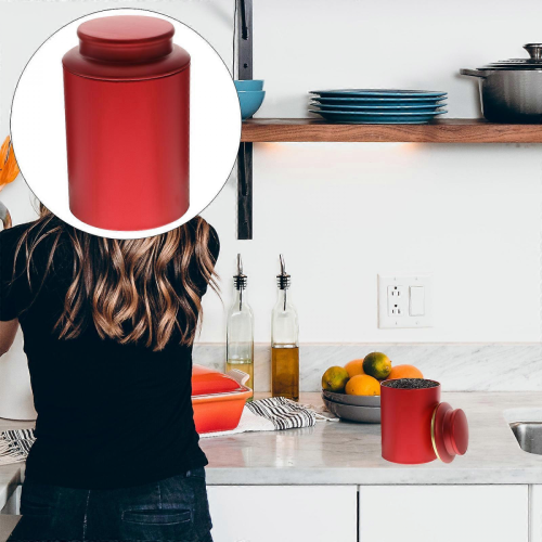 Red Tea Tin Canister with Airtight Lid for Kitchen Use Tinplate Jar 2