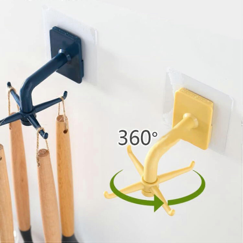 Self Adhesive Wall Hooks 360 Rotating Kitchen Utensil Holder NoDrill SpaceSaving 4 Pack Blue 1