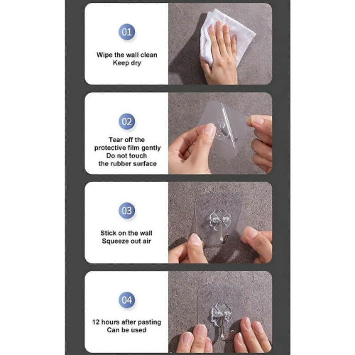Self Adhesive Wall Hooks Heavy Duty Transparent Seamless Reusable Adhesive for Kitchen Bathroom 2