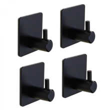 Crochets muraux adhésifs haute résistance pour salle de bain et cuisine, gain de place, alliage d'aluminium noir, lot de 4