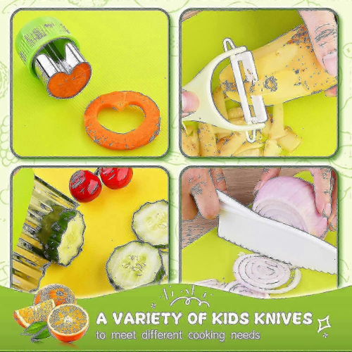 Set di utensili da cucina per bambini da 17 pezzi con coltelli sicuri in plastica e tagliere 2