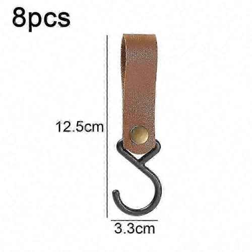 Mud brown8pcs Leather S-Hooks, Metal Hooks for Hanging, Camping Hook Hanger Stroller Hooks, Leather Hooks 1