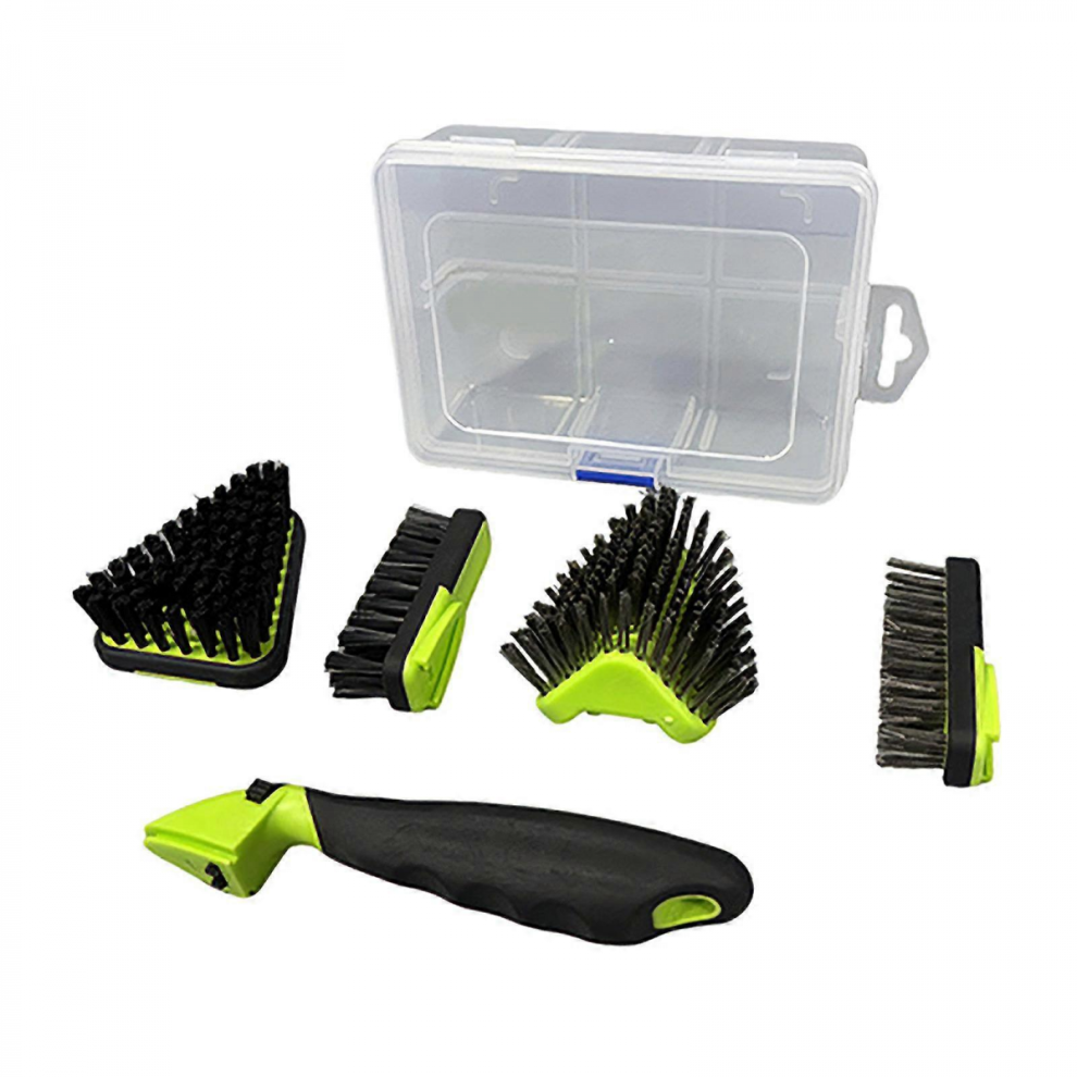 MulticolorErgonomic Grip Cleaning Brush Kit Featuring Changeable Steel and Soft Heads for Rust and Grime Cleaning Storage Case