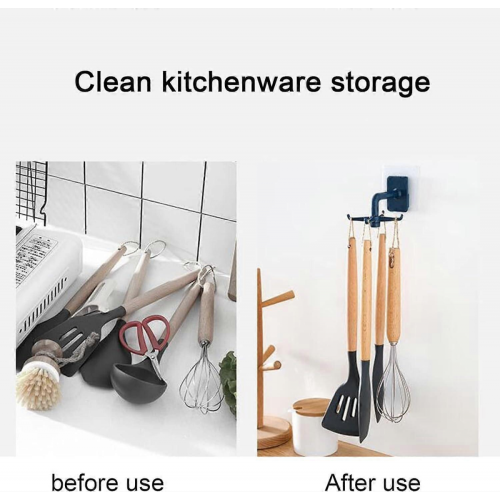 Self Adhesive Wall Hooks 360 Rotating Kitchen Utensil Holder NoDrill SpaceSaving 4 Pack Blue 2