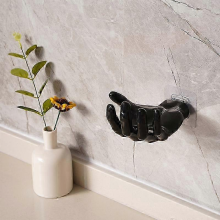 Cintre mural en résine noire en forme de main, sans perçage ni traces, pour accessoires de salle de bain, décoratif