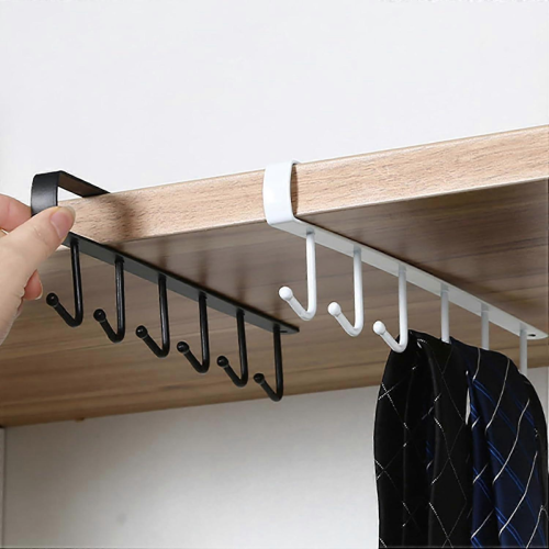 Wall Mounted Hook Rack with 6 Hooks for Kitchen Mug Holder and MultiRoom Organization White 2