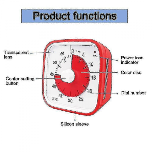 Red2026 Visual Countdown Timer, Oversize Classroom Visual Timer For Kids And Adults, Durable Mechanical Kitchen Timer Clock 2