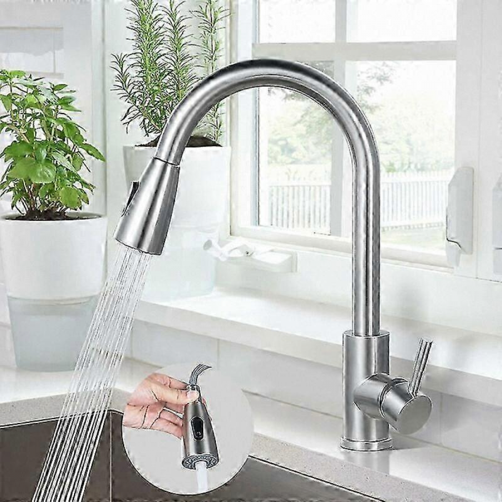304 Stainless Steel Kitchen Faucet With Pull-Out Spray, 360 Swivel, Dual Outlet Modes, And 60Cm Inlet Hoses 5008878145354