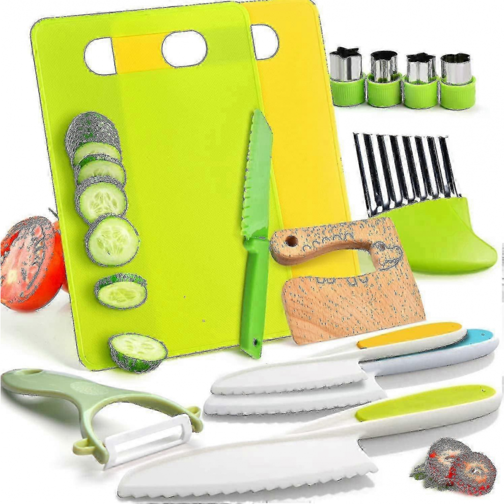 Toddler Kitchen Utensil Set - Toddler Safe Kitchen Knife Set For Real-life Cooking With Toddler Safe Plastic Knives - Kids Cutting Board13 PCS