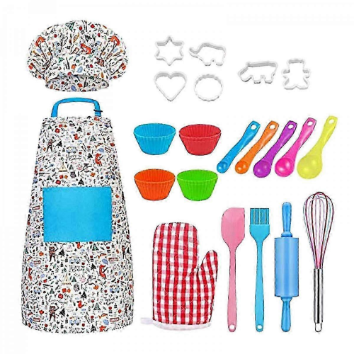 Set da 30 pezzi per bambini, utensili da cucina, grembiule e cappello da cuoco