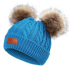 (As show, black) Toddler Hat Color Winter Double Pom Pom Knitted Cap