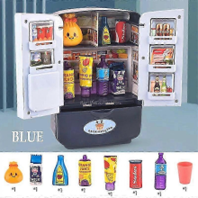 MBX506 Blue 9pcs Kids Toy Fridge Refrigerator with Real Ice Spray, Kitchen Play Set for Boys Girls, Mini Food Toys Gift 26-27s