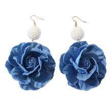 Handmade Floral Ear Pendants Denims Flower Earrings Camellia-A