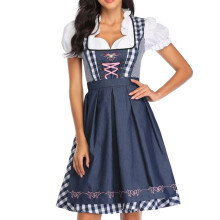 Koldskuldret bayersk dirndl-kostume til kvinder, kortærmet Oktoberfest-festivalkjole med swingkjole-silhuet og klassisk broderi