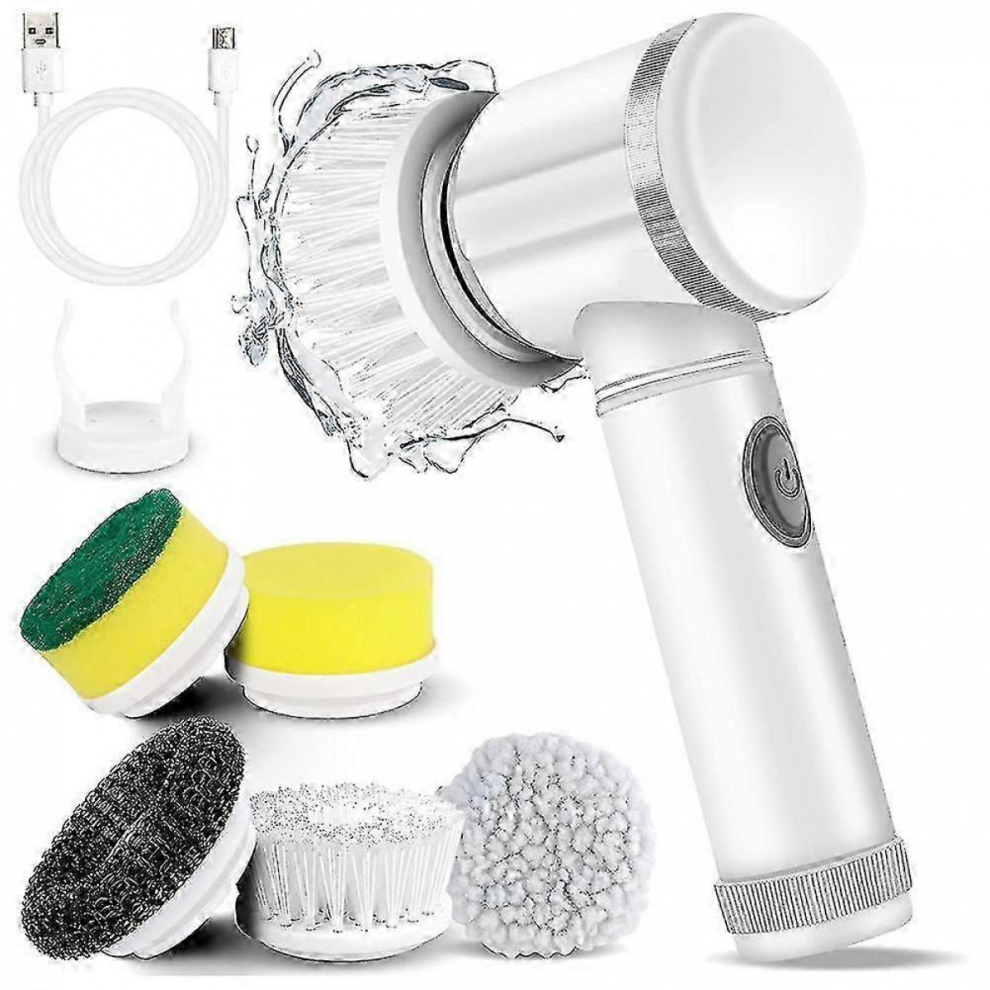 25-26 Electric Spin Scrubber Electric Cleaning Brush With 5 Replaceable Brush Heads For Bathtub, Floor, W