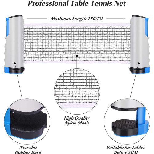 Table Tennis Net Set, Adjustable Retractable Design For Tables Under 5 Cm Thick, Locking System For Easy Installation, Durable Quality With Ergonomic 1
