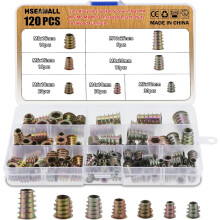 Porcas com insertos roscados para madeira de pinho, compensado e fibra de madeira, encaixe sextavado, ampla aplicação, liga de zinco de alta