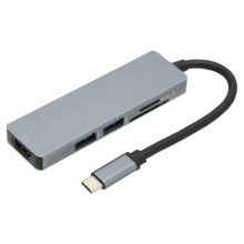 Slimline USB C Hub With 4K HDMI Output Dual USB 3.0 Ports And SD TF Reader, 5 In 1 Multiport Adapter For MacBook Pro iPad Air Galaxy S23 And More