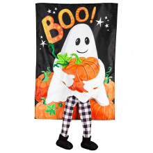 Decoração de Halloween Spooky3D, Bandeira de Jardim Dupla Face para Decoração de Quintal Externo, Tecido Laranja Vibrante com Estilo Rústico de