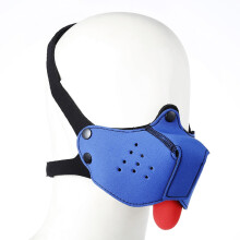 Adult Sex Toy - Blue Bondage Fetish Puppy Mask, Cosplay Dog Full Face Pup Hood for Role Play and Halloween
