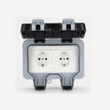 Außensteckdose mit Abdeckung IP66 – mit Doppelsteckdosen Grey