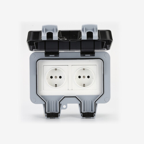 Außensteckdose mit Abdeckung IP66 – mit Doppelsteckdosen Grey