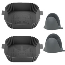 2er-Pack Heißluftfritteusen-Silikontopf mit Handschuhen Grey