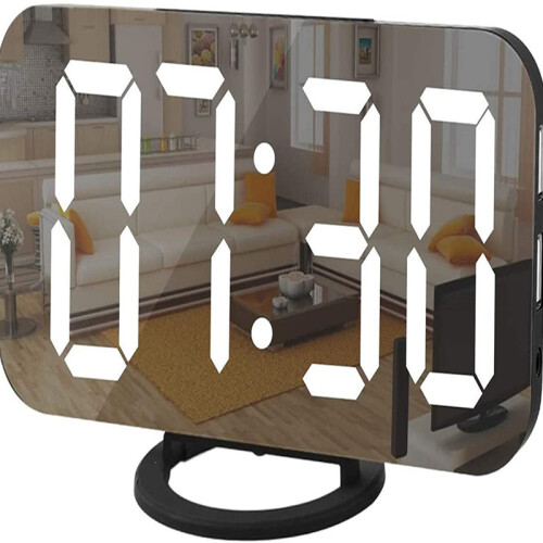 Digitaler Wecker mit Spiegelglas Schwarz