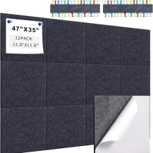 Filz Wandfliesen Akustikplatten - 12er Pack Schallschutzplatten mit Klebstoff Black