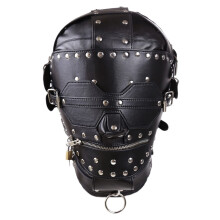 SM Hood Bondage Mask Removable Eyecup Leather FullFace Hood Zipper Adjustable Bed Restraint for Couples Men Women