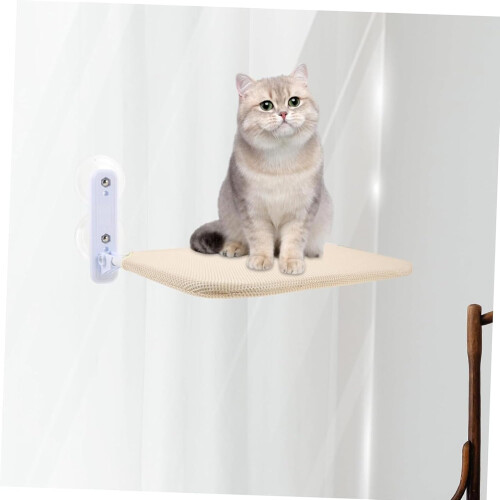 Cat Window Bed Foldable Window Perch With 4 Strong Suction Cups, Safety Cat Hammock Window Seat, Replaceable Cushion Beige 2