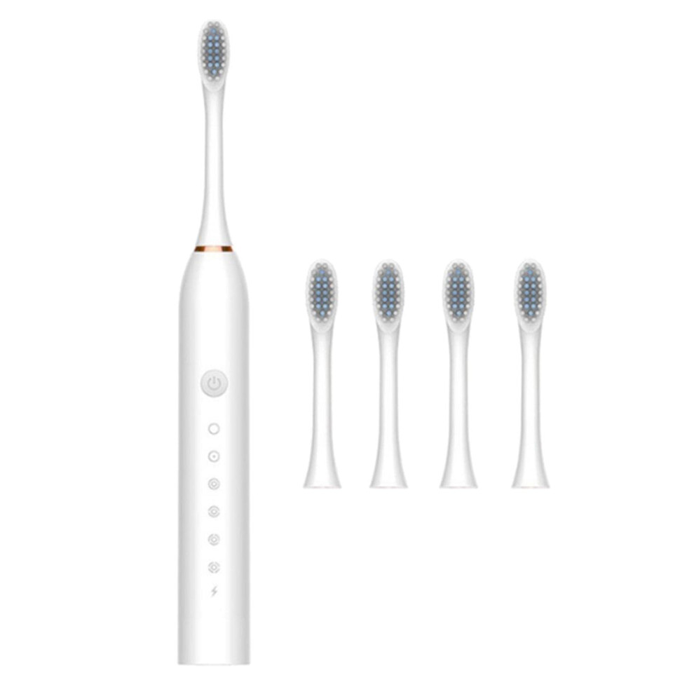 Electric Toothbrush with 4 Brush Heads, IPX7 Waterproof Sonic Vibration, 6 Modes, Smart Timer