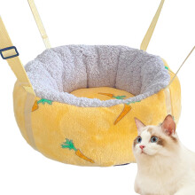 Cat Hammock For Cage Warm Soft Plush Fabric With AntiSlip Base Adjustable Straps And Hooks Yellow Radish