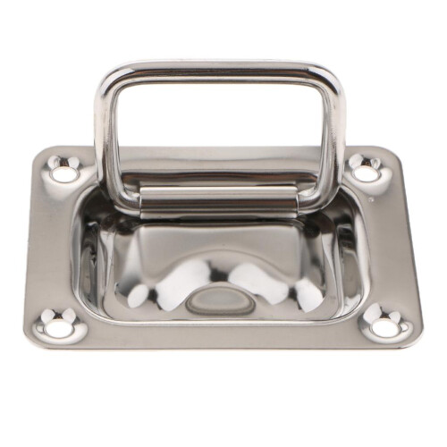 Flush Lift Ring / Hatch Pull Long Handle 76 x 57mm Polished Stainless