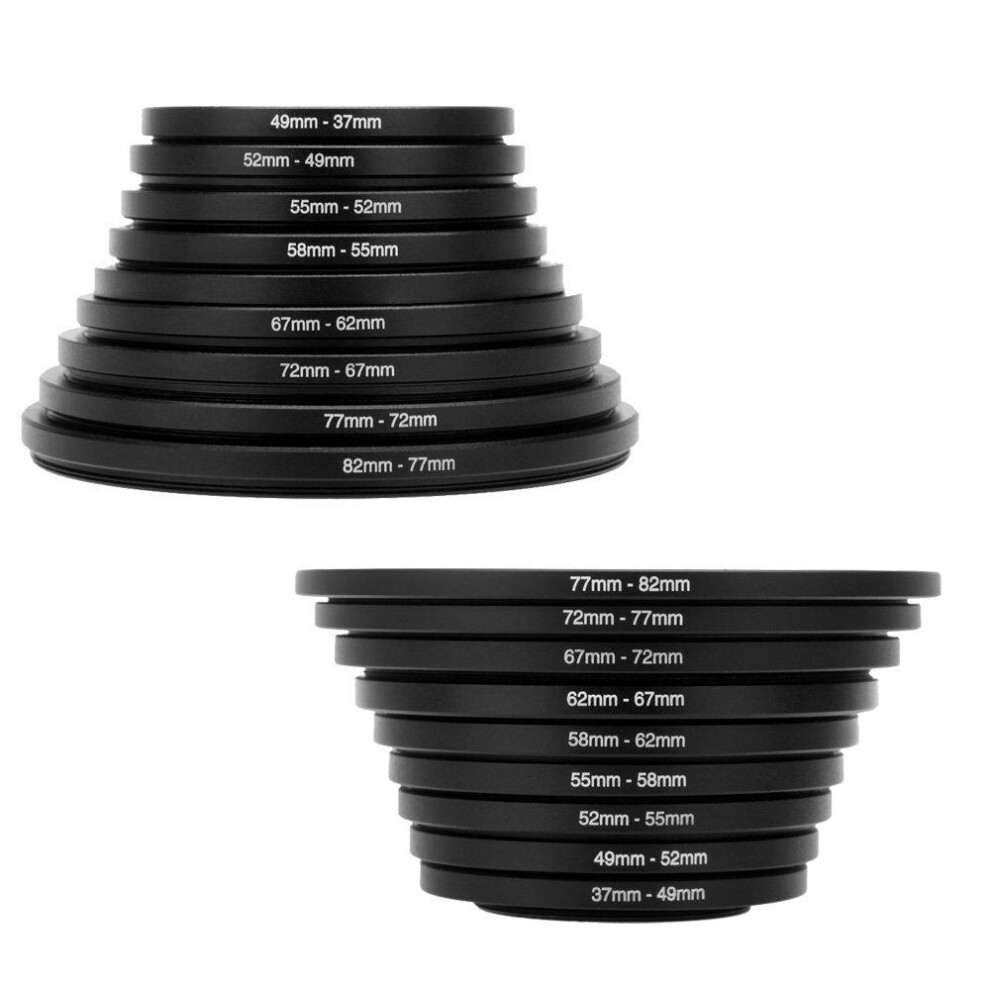 18Pcs Step Up Down Lens Filter Ring Adapter Set 37-82Mm 82-37Mm For 6901423003125