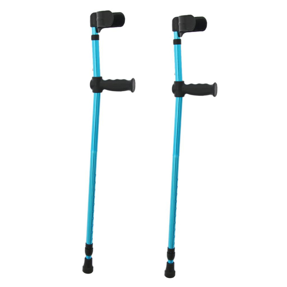 Blue 2Pcs Aluminum Alloy Elbow Forearm Crutch Walking Stick Cane Adjus
