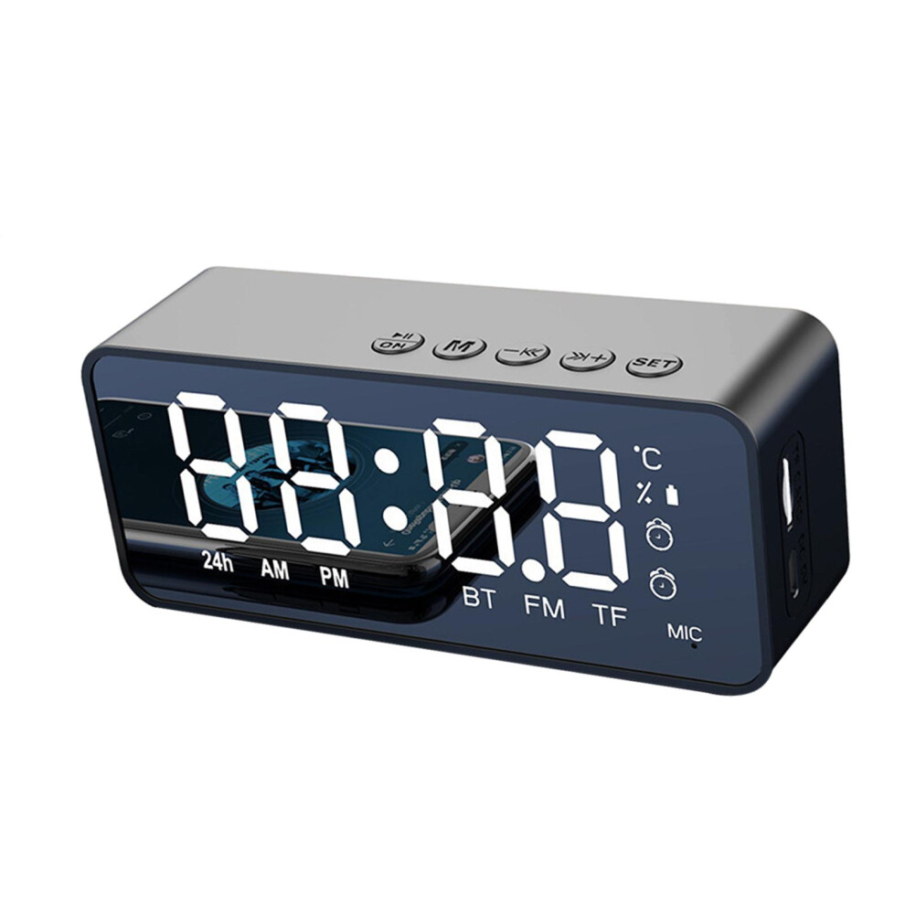 Bluetooth Speaker Mini Dual Alarm Clock Large Mirror Screen Power Disp 6901423011298