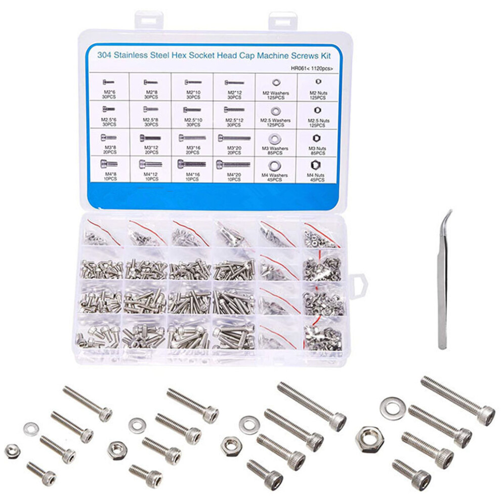 1120Xstainless Steel Screws Bolts And Nuts Assortment M2 M2.5 M3 M4 He 6901423009585
