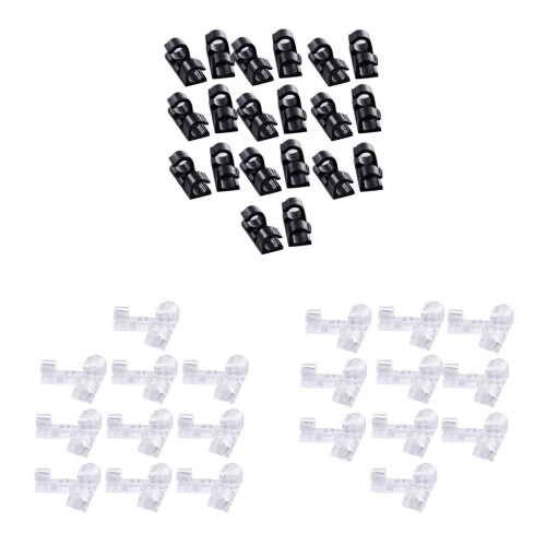 40Pcs Clear+Black Self Adhesive Wire Tie Cable Clips Holder for Car Da