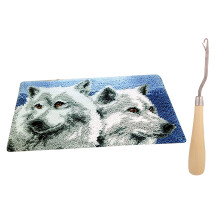 Latch Hook Rug Kits DIY Wolf Craft Embroidery Cushion W/ Wood Crochet