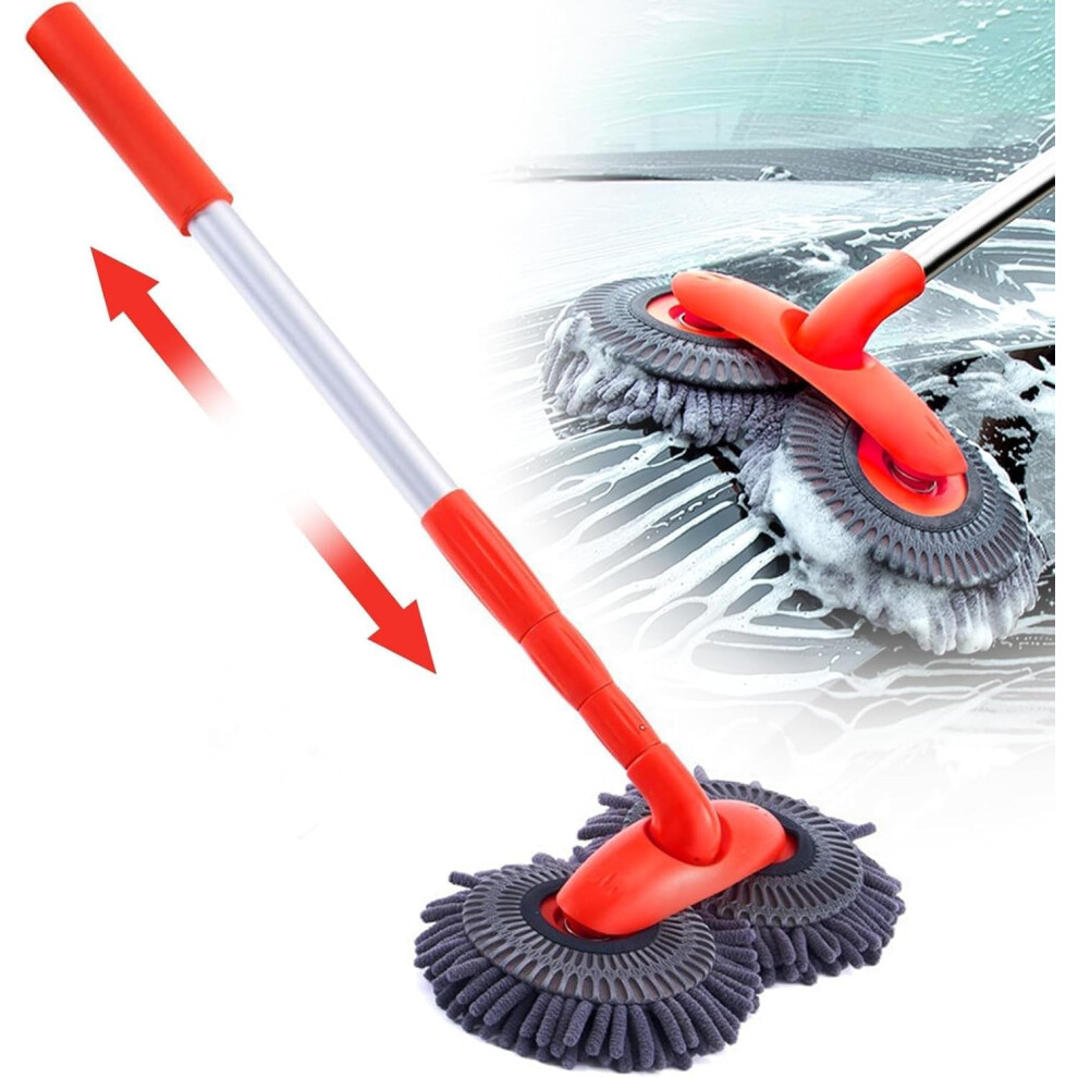 Car Wash Brush With Long Handle Telescopic, 360Degree Rotating Car Mop, Doublehead Fitting For Cars, Suvs, Caravan 9426802518405