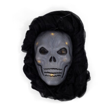Fantasma assustador para pendurar, decoração de Halloween animada e ativada por voz com máscara de fantasma realista, perfeito para casas