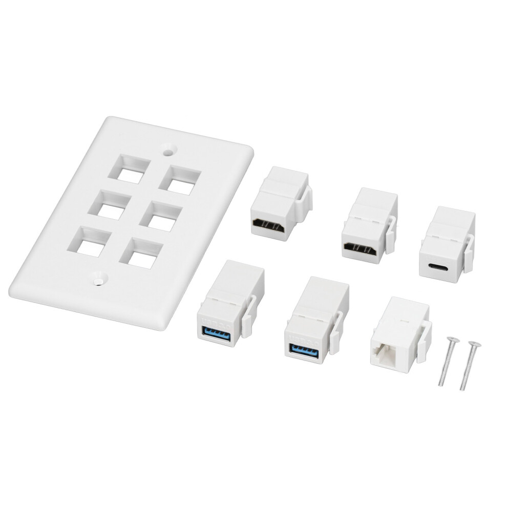 Keystone Insert Wall Plates For Customizable Connections, Usb Wall Outlet With Hdmi Keystone Jack And Cat6 Ethernet Outlet, Tamper Resistant Design 9138057432893