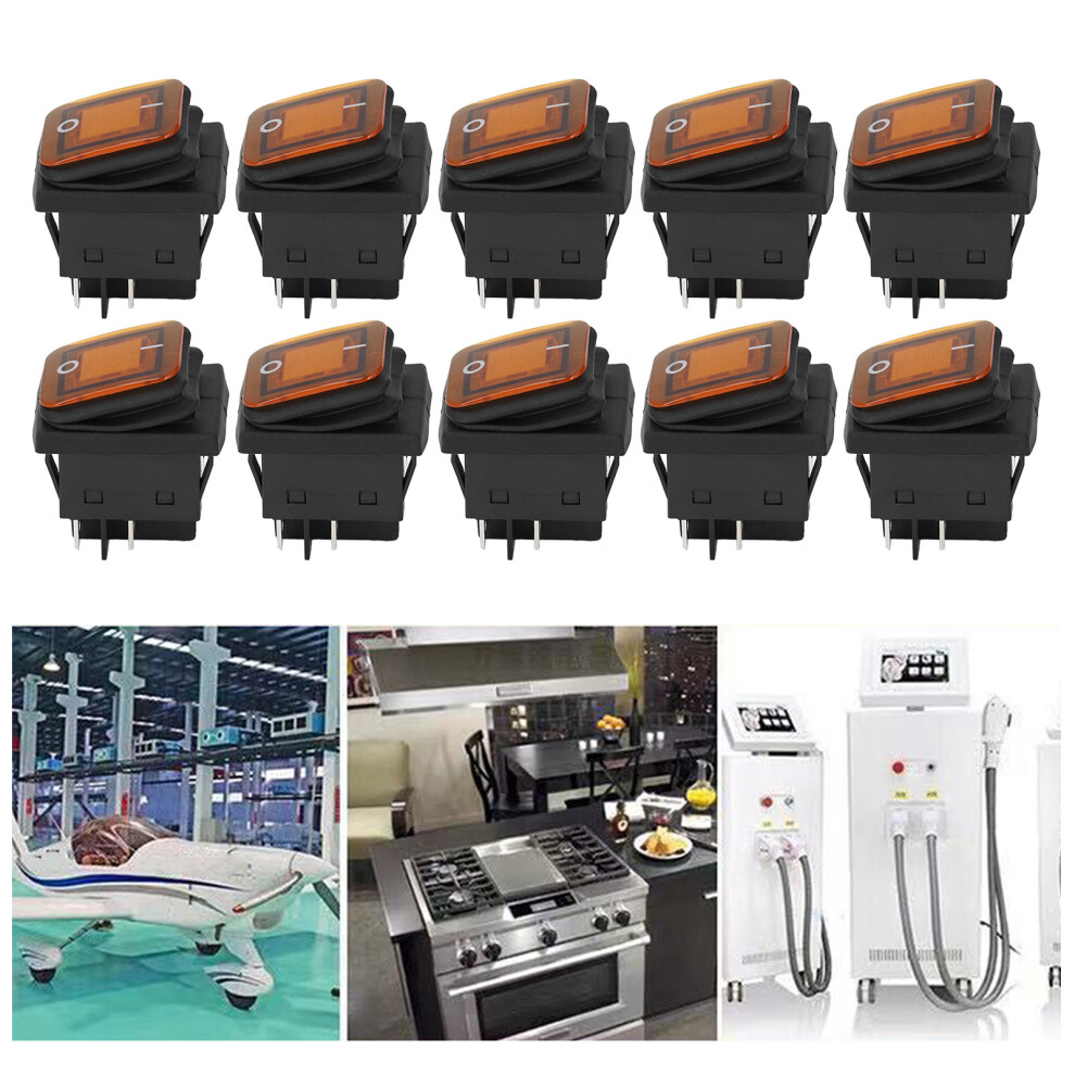 10Pcs 2-Position Rocker Toggle Switch 30A Ac 125/250V Ip55 With Led 4641371580874