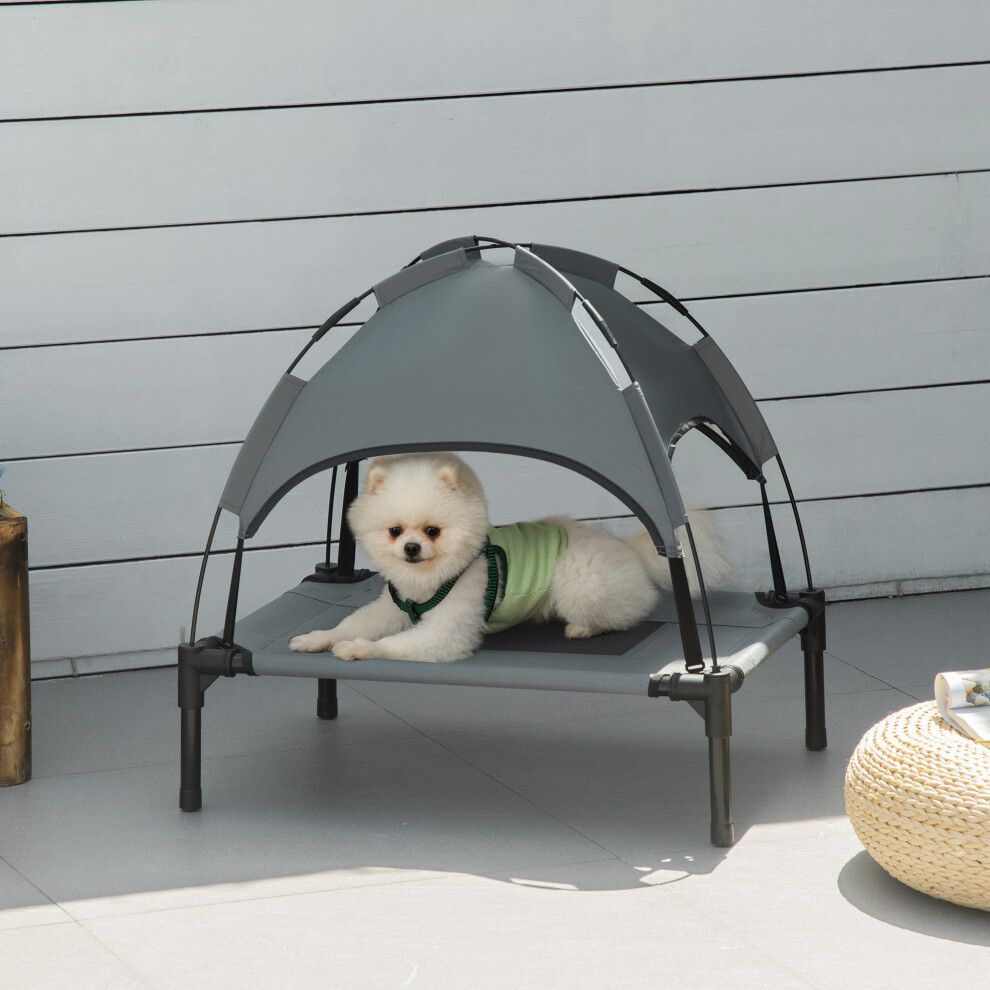 Pawhut 61Cm Elevated Dog Bed Cooling Raised Pet Cot Uv Protection Canopy Grey