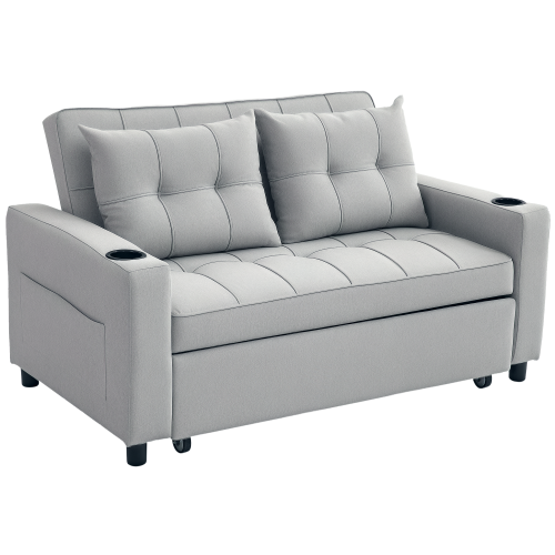 Homcom HOMCOM 2 Seater Pull Out Sofa Bed with Pockets for Living Room Light Grey 1